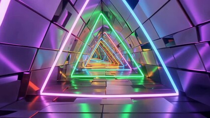 Neon Triangles Rotating in Abstract Space