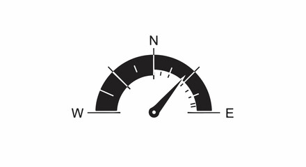 Simple black silhouette of a compass gauge indicating east