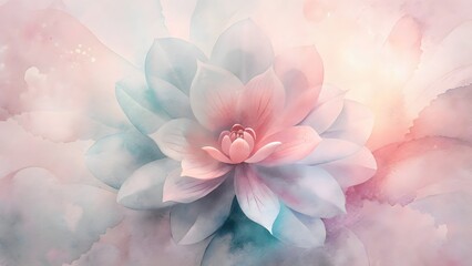 Macro closeup of a beautiful pink dahlia flower blossom with watercolor background and white petals