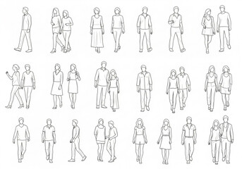 Collection of diverse people figures in line art style