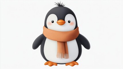 Obraz premium Cute Cartoon Penguin Wearing Cozy Scarf with Cheerful Expression and Playful Design