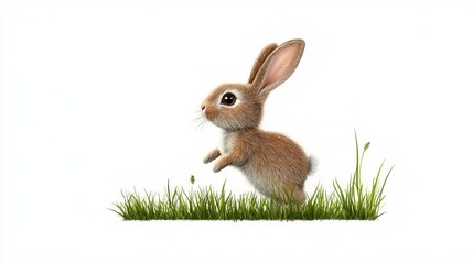 Obraz premium Cute Brown Bunny Hoping on Fresh Green Grass in a Bright and Cheerful Setting