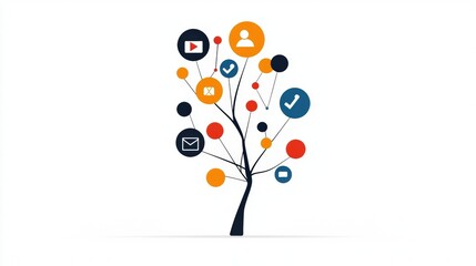 Social Media Tree Design with Colorful Icons Representing Modern Digital Communication