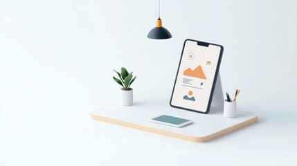 Modern Workspace with Tablet and Office Supplies on Minimalist Desk Setup