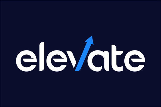 Elevate logo with upward arrow representing growth and progress in business.