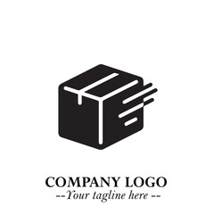Box Moving Fast Symbol in Black on the White Background with Dynamic Delivery Design
