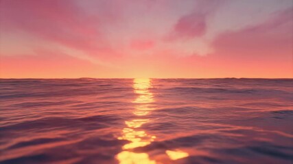 The sun sets over the ocean, casting a warm golden and pink reflection across the rippling water with dramatic clouds.