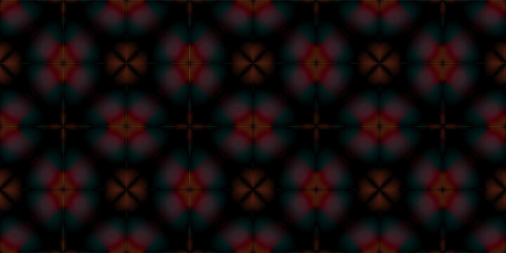 Dark Blurred Abstract Geometric Seamless Pattern with Glowing Orbs. Soft Gradient Background with Light Effects. Glow-Effect Modern Geometric Tileable Background