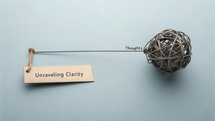 Abstract Steel Wire Sphere and Clarity Label Depicting Thoughts