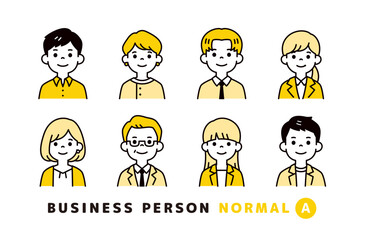 男性と女性のビジネスパーソンの、シンプルな上半身アバターアイコンイラスト素材セット＿A