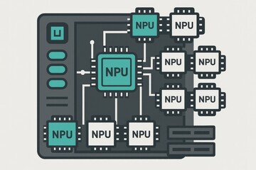 Fototapeta premium Futuristic neural processing unit architecture depicting interconnected circuits highlighting advanced computational efficiency and digital innovation captured with clarity