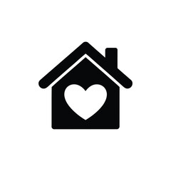 Black house with heart icon, love home concept