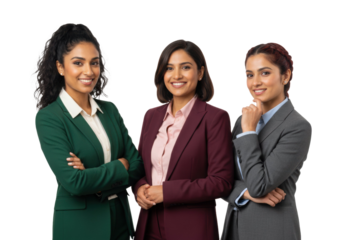 Confident Indian women excel together in business, on transparent background