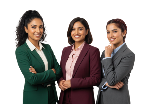 Confident Indian women excel together in business, on transparent background