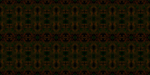 Dark Green and Brown Damask Style Elegant Wallpaper. seamless wall wallpaper. Dark Ethnic Tribal Pattern. Intricate African Geometric Background. Vintage Textile Design with Ornate Motif
