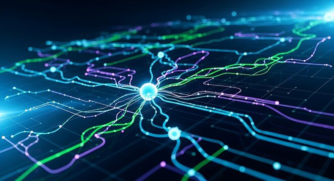 Neural Network Visualization - Interconnected Nodes and Data Flow. - Powered by Adobe