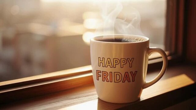Kickstart your Friday with a steaming cup of coffee and a boost of motivation, perfect for morning routines and celebrating the end of the work week