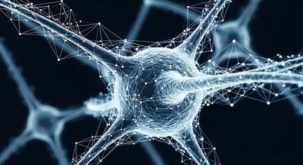 Detailed neuron cell illustration with intricate network connections.