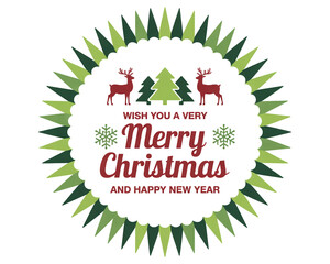 Christmas wreath with deer and tree isolated on white background