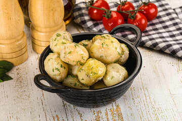 Young boiled mini potato with dill