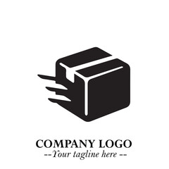 Box Moving Fast Symbol in Black on the White Background with Dynamic Delivery Design