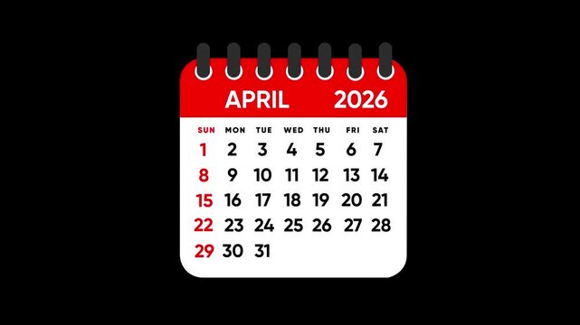 January 2026 calendar page turn animation