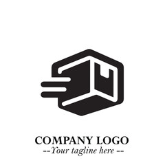 Box Moving Fast Symbol in Black on the White Background with Dynamic Delivery Design