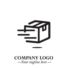 Box Moving Fast Symbol in Black on the White Background with Dynamic Delivery Design