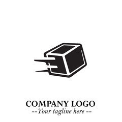Box Moving Fast Symbol in Black on the White Background with Dynamic Delivery Design