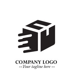 Box Moving Fast Symbol in Black on the White Background with Dynamic Delivery Design