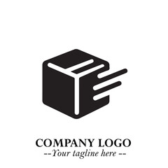 Box Moving Fast Symbol in Black on the White Background with Dynamic Delivery Design