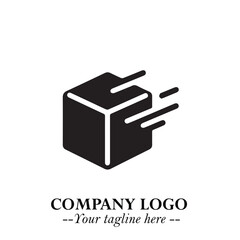 Box Moving Fast Symbol in Black on the White Background with Dynamic Delivery Design