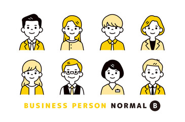 男性と女性のビジネスマン・会社員の、シンプルな上半身アバターアイコンイラスト素材セット＿B