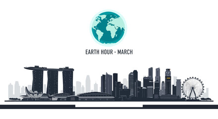 Earth Hour Singapore Skyline Celebration of Global Environmental Awareness.