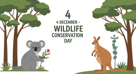 Wildlife Conservation Day Illustration with Koala and Kangaroo.