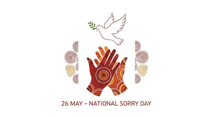 National Sorry Day Illustration with Hands and Dove.