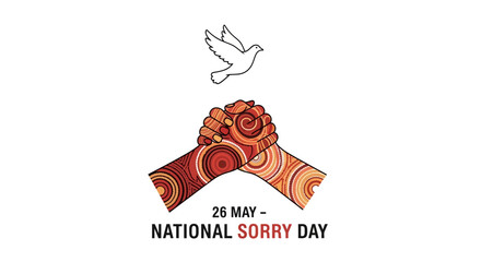 National Sorry Day reconciliation hands and dove illustration.