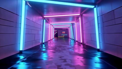 Neon corridor looping futuristic tunnel walk - Powered by Adobe