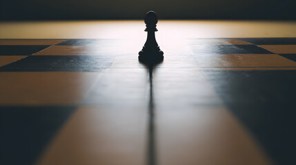 gambit. A single chess piece on a wooden board, connecting two sides in a minimalist game. tutorial guides, club newsletters, designed for tourism and weekend activity guides.