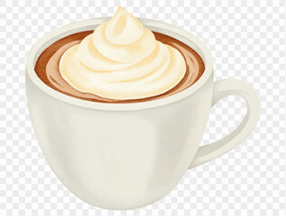 Watercolor hot chocolate with cream illustration for Thanksgiving drink design. Vector.