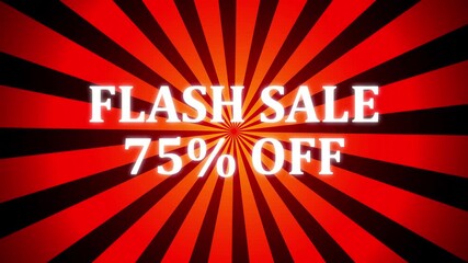 Flash Sale 75 Percent Off Announcement With Red Sunburst Background discount offer