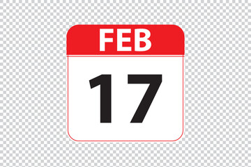 February 17 dates calendar icon.  simple and modern calendar icon on white background.