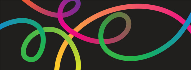 Abstract colorful swirl and wavy lines on black background