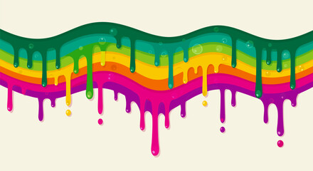Colorful Drip Art Illustration with Wavy Rainbow Layers