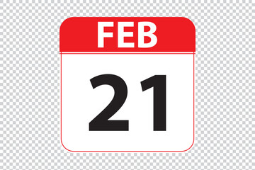 February 21 dates calendar icon.  simple and modern calendar icon on white background.