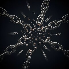 Exploding metal chains symbolizing freedom, breaking, strength, power