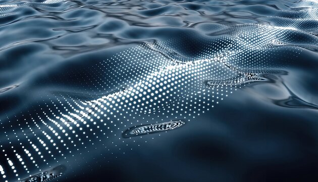 Abstract digital wave design with flowing water textures, illustrating data visualization and science concepts, featuring a pattern of dots