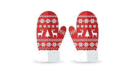 Festive Christmas Mittens with Reindeer and Snowflake Pattern to Keep Warm During Winter Holiday Celebrations, originally a scalable vector graphic