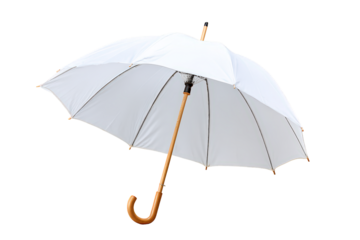 Plain Studio Shot White Fabric Umbrella with Wooden Handle and Transparent Background. Ai Generated Images
