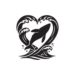 Whale Jumping in a Heart-Shaped Wave Silhouette